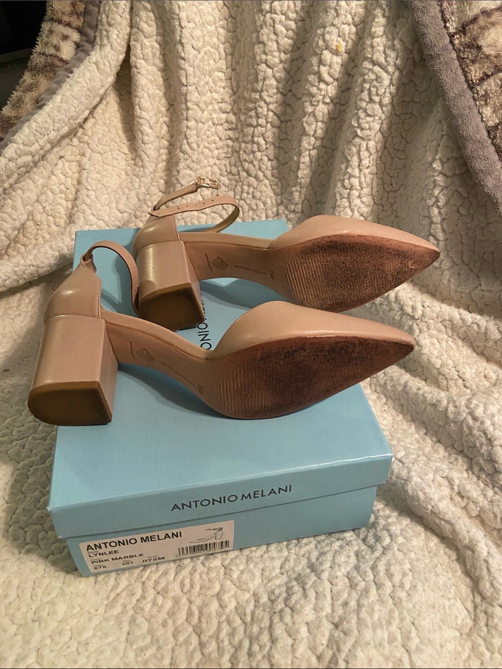 ANTONIO MELANI Pink Marble Block Heel Ankle Strap Pumps - Picture 11 of 16